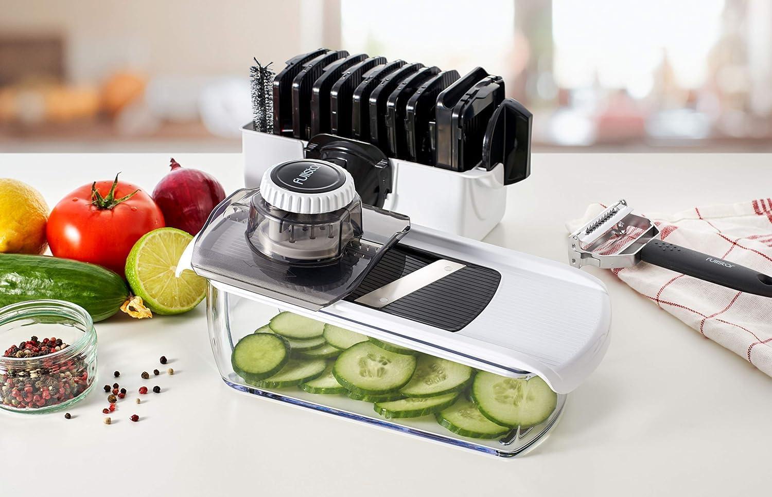 image:imageFullstar Mandoline Slicer for Kitchen Fruit Cutter Cheese Grater Cucumber Slicer Veggie Spiralizer Food Cutter amp Kitchen Gadgets amp Gifts with Safety Glove 11 in 1 WhiteWhite