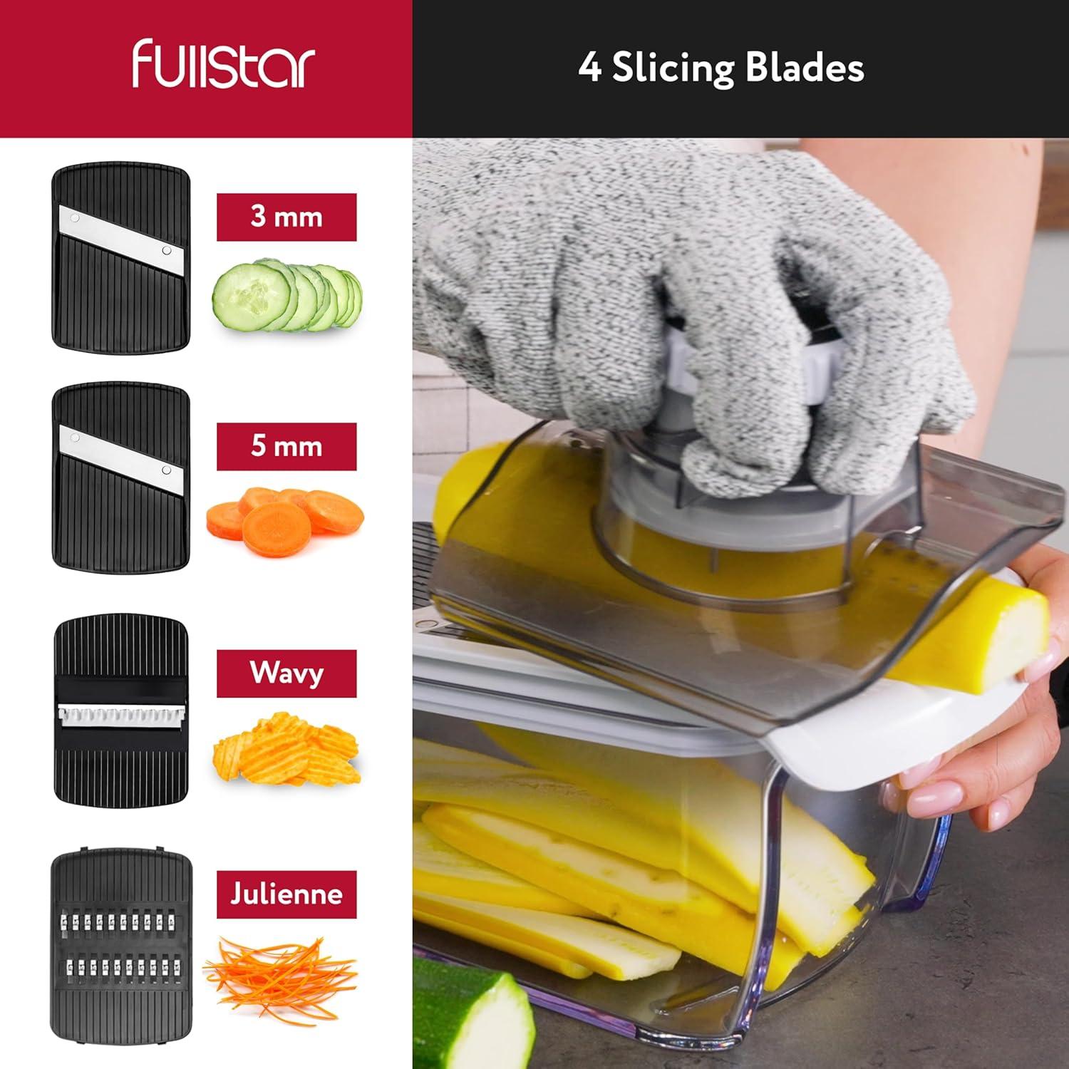 image:imageFullstar Mandoline Slicer for Kitchen Fruit Cutter Cheese Grater Cucumber Slicer Veggie Spiralizer Food Cutter amp Kitchen Gadgets amp Gifts with Safety Glove 11 in 1 WhiteWhite