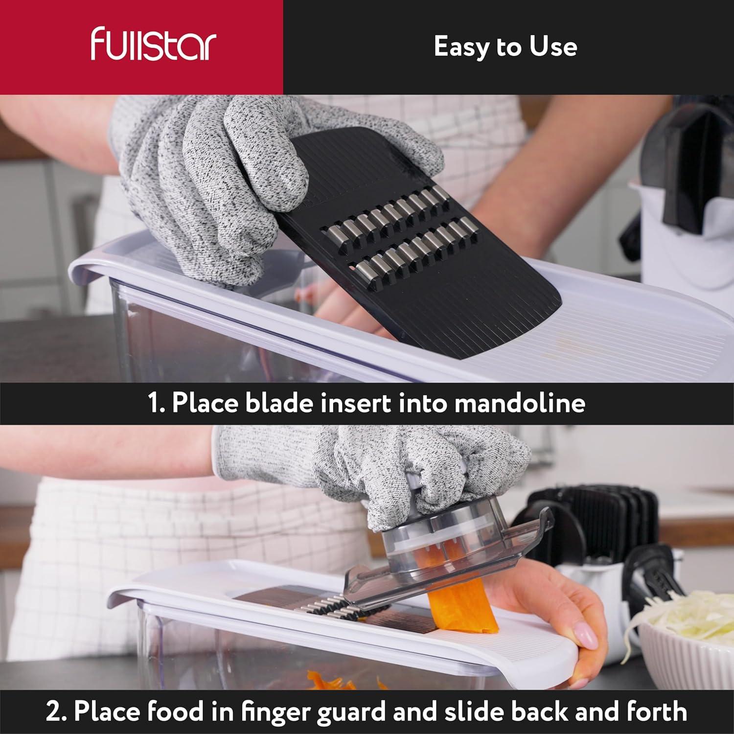 image:imageFullstar Mandoline Slicer for Kitchen Fruit Cutter Cheese Grater Cucumber Slicer Veggie Spiralizer Food Cutter amp Kitchen Gadgets amp Gifts with Safety Glove 11 in 1 WhiteWhite
