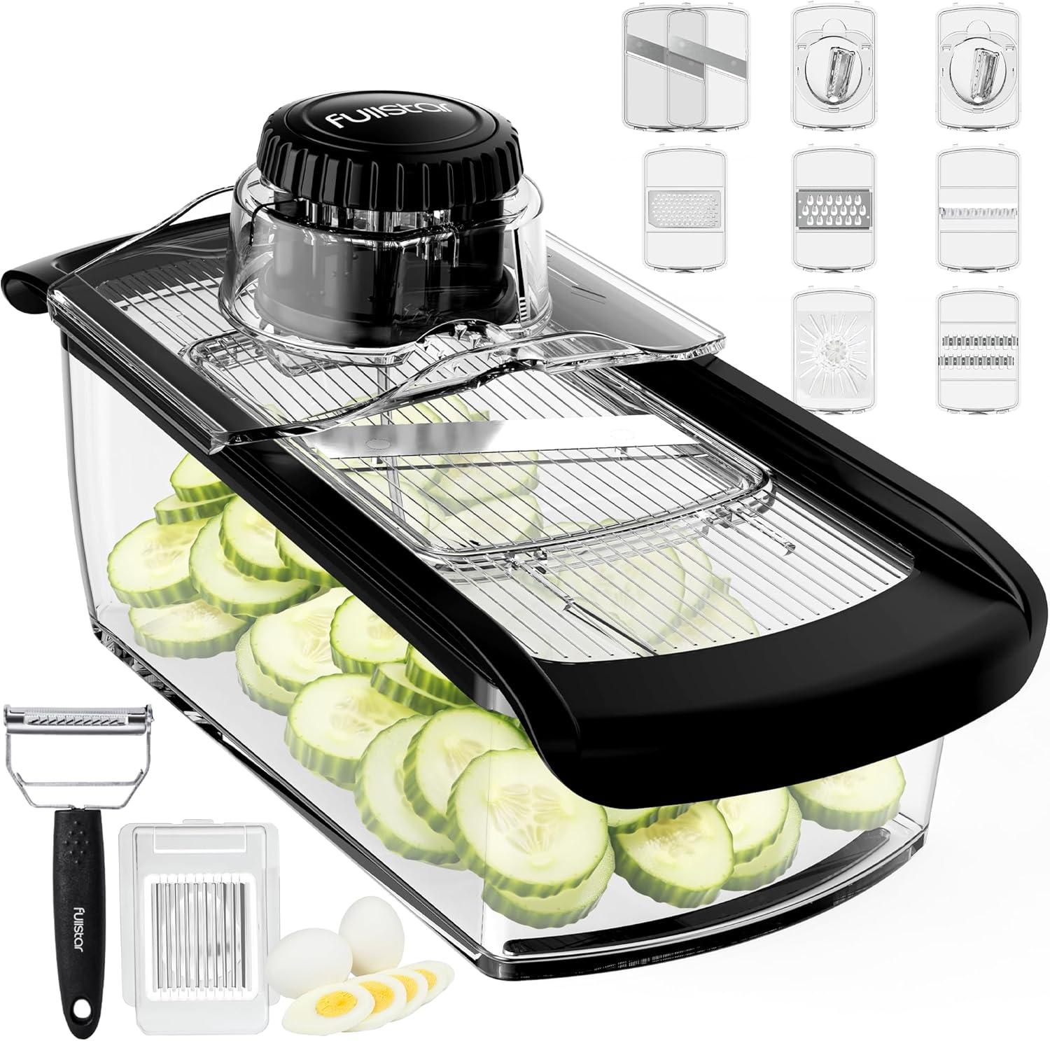 image:imageFullstar Mandoline Slicer for Kitchen Fruit Cutter Cheese Grater Cucumber Slicer Veggie Spiralizer Food Cutter amp Kitchen Gadgets amp Gifts with Safety Glove 11 in 1 WhiteClear