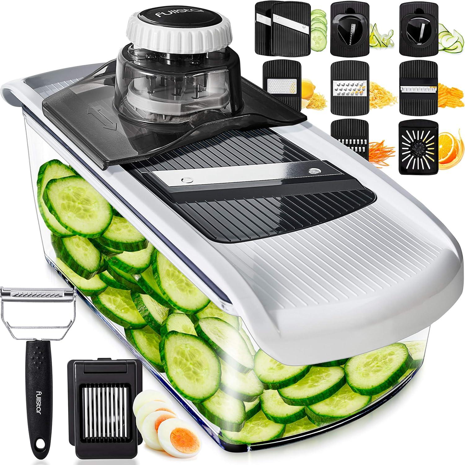 image:imageFullstar Mandoline Slicer for Kitchen Fruit Cutter Cheese Grater Cucumber Slicer Veggie Spiralizer Food Cutter amp Kitchen Gadgets amp Gifts with Safety Glove 11 in 1 WhiteWhite
