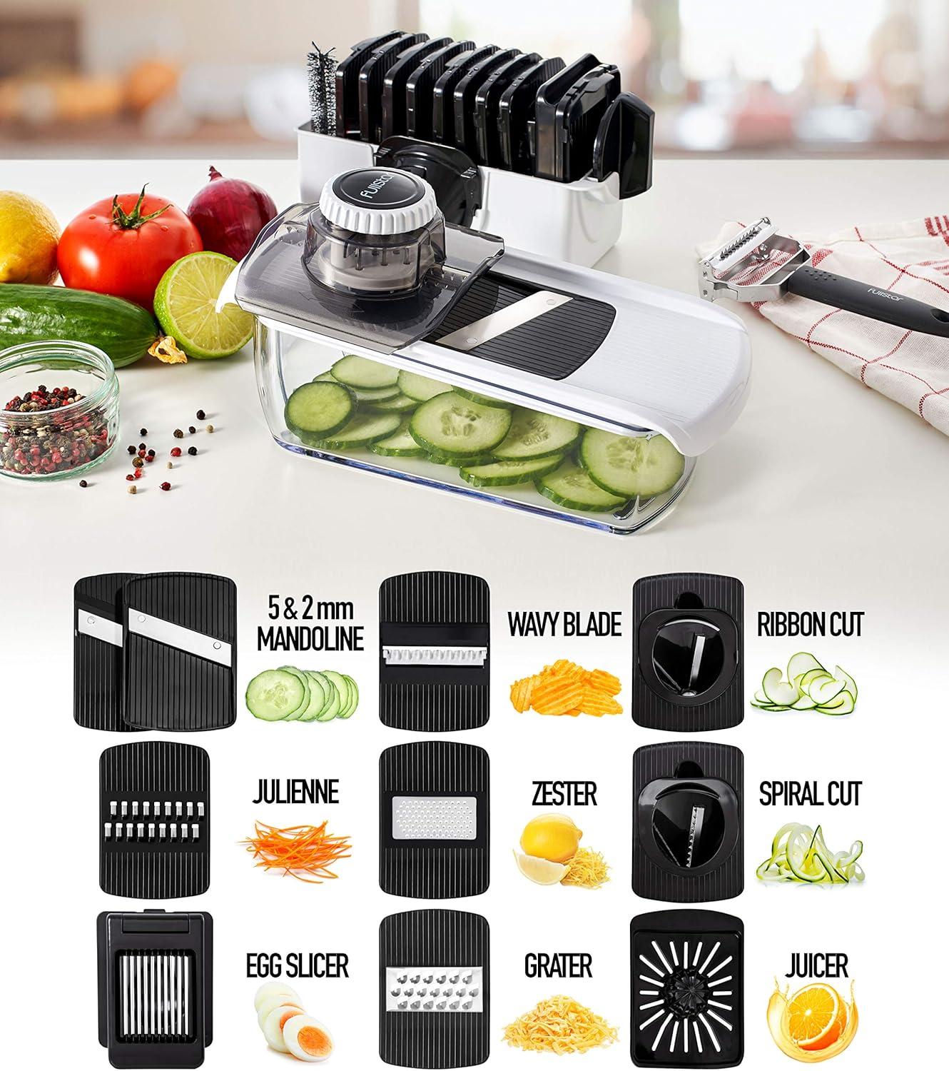 image:imageFullstar Mandoline Slicer for Kitchen Fruit Cutter Cheese Grater Cucumber Slicer Veggie Spiralizer Food Cutter amp Kitchen Gadgets amp Gifts with Safety Glove 11 in 1 WhiteWhite