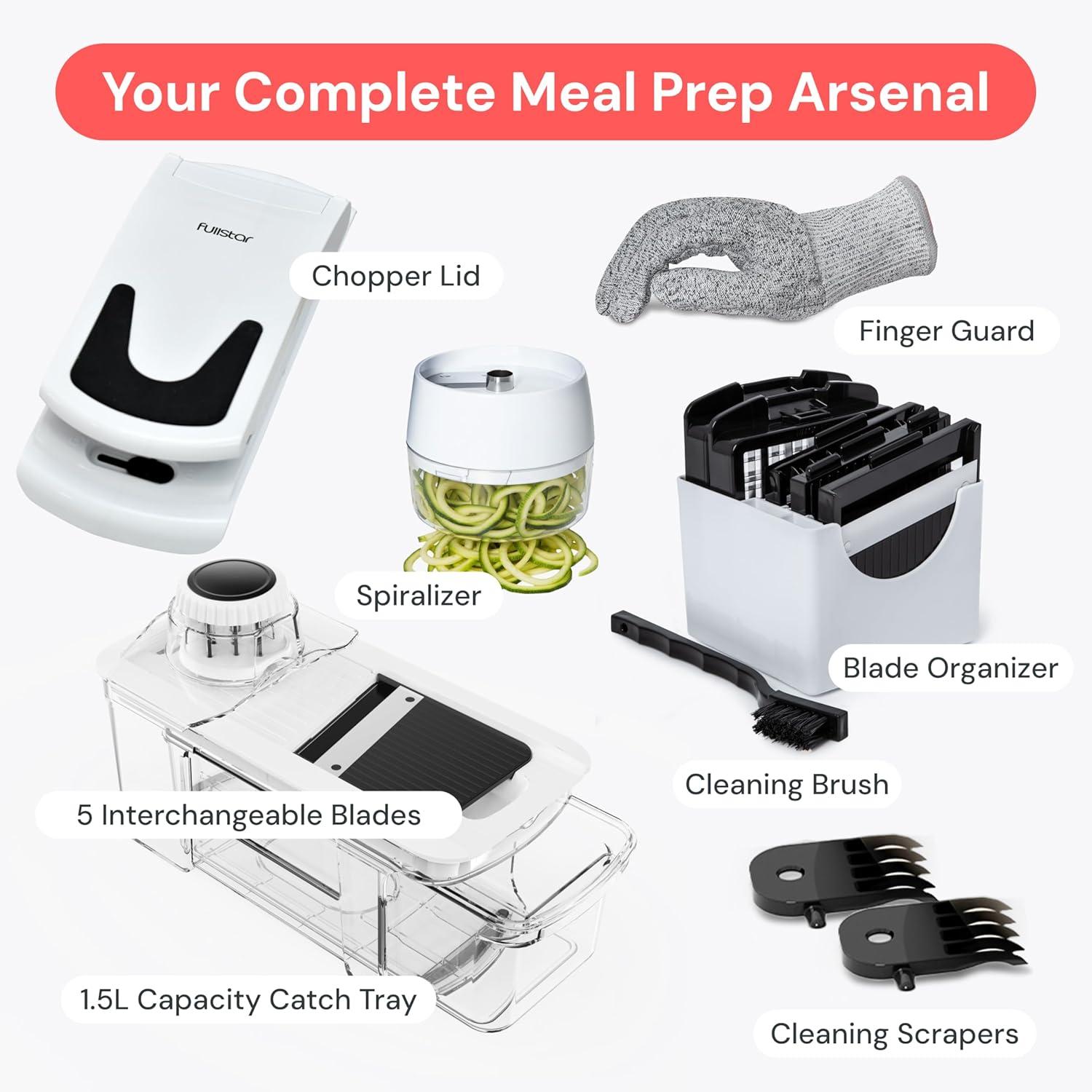 image:imageFullstar XL Vegetable Chopper amp Mandoline Slicer Vegetable Onion Potato Food Veggie amp Fruit Slicer Dicer amp Spiralizer with PullOut Catch Tray Kitchen Gadgets amp Gifts 6 in 1 BlackWhiteBlackWhite
