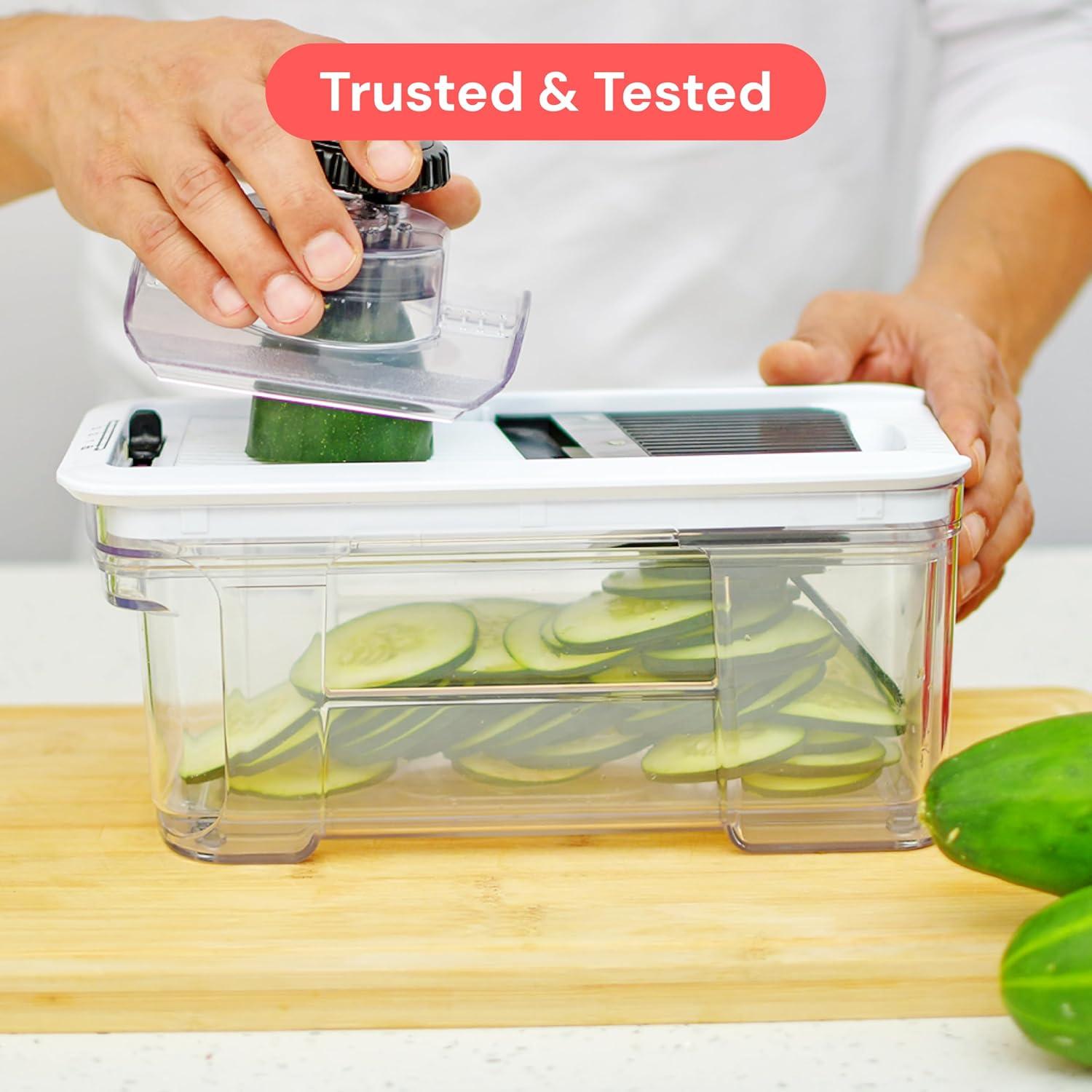 image:imageFullstar XL Vegetable Chopper amp Mandoline Slicer Vegetable Onion Potato Food Veggie amp Fruit Slicer Dicer amp Spiralizer with PullOut Catch Tray Kitchen Gadgets amp Gifts 6 in 1 BlackWhiteBlackWhite