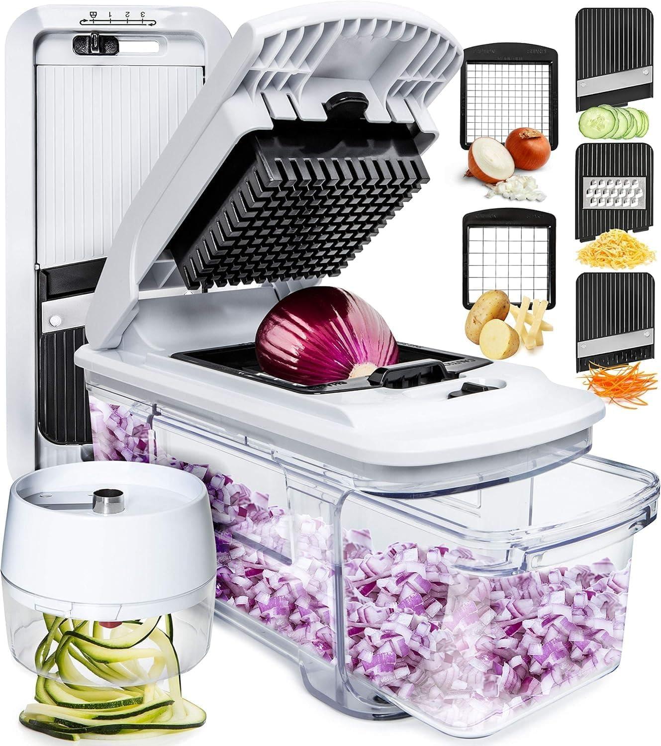 image:imageFullstar XL Vegetable Chopper amp Mandoline Slicer Vegetable Onion Potato Food Veggie amp Fruit Slicer Dicer amp Spiralizer with PullOut Catch Tray Kitchen Gadgets amp Gifts 6 in 1 BlackWhiteBlackWhite