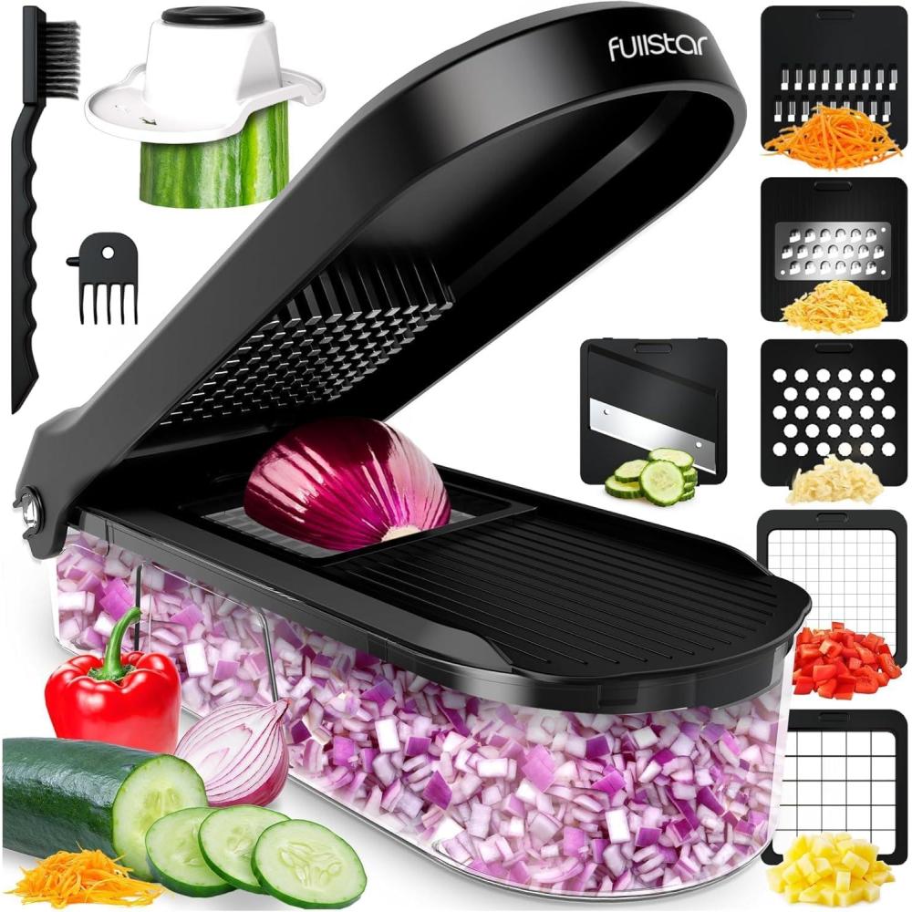 image:imageFullstar Mandoline Slicer for Kitchen Vegetable Chopper Onion Potato Food Veggie Fruit Slicer and Cutter with Container Kitchen Gadgets amp Gifts Home Essentials 6in1 WhiteBlackBlack