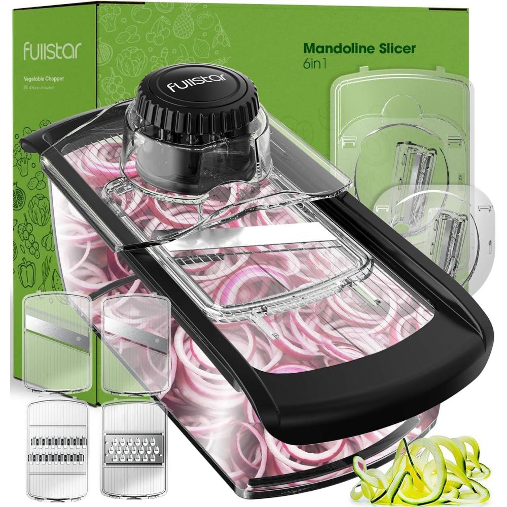 image:imageFullstar Mandoline Slicer for Kitchen Fruit Cutter Cheese Grater Cucumber Slicer Veggie Spiralizer Food Cutter amp Kitchen Gadgets amp Gifts with Safety Glove 11 in 1 WhiteClear
