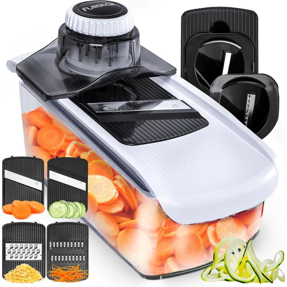 image:imageFullstar Mandoline Slicer for Kitchen Fruit Cutter Cheese Grater Cucumber Slicer Veggie Spiralizer Food Cutter amp Kitchen Gadgets amp Gifts with Safety Glove 11 in 1 WhiteWhite