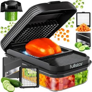 Fullstar Daily Vegetable Chopper and Mandoline Slicer – Kitchen Gadgets – Food Chopper with Container, Veggie Chopper, Fruit Cutter, Onion Dicer, Potato and Tomato Slicer for Salads (2-in-1, Black)(Black)