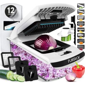 Fullstar Mandoline Slicer for Kitchen – Vegetable Chopper, Onion Potato Food Veggie Fruit Slicer and Cutter with Container, Kitchen Gadgets & Gifts, Home Essentials (6-in-1, White/Black)(White/Black)