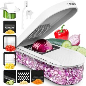 Fullstar Mandoline Slicer for Kitchen – Vegetable Chopper, Onion Potato Food Veggie Fruit Slicer and Cutter with Container, Kitchen Gadgets & Gifts, Home Essentials (6-in-1, White/Black)(Full White)