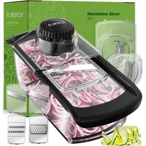 Fullstar Mandoline Slicer for Kitchen, Fruit Cutter, Cheese Grater, Cucumber Slicer, Veggie Spiralizer, Food Cutter & Kitchen Gadgets & Gifts with Safety Glove (11 in 1, White)(Clear)