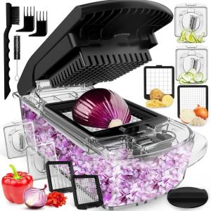Fullstar The Original Pro Chopper – Vegetable Chopper and Dicer, Food Chopper with Container, Fruit Cutter, Kitchen Gadgets & Gifts, Home Essentials (2 in 1, White)(Clear)