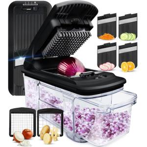 Fullstar XL Vegetable Chopper & Mandoline Slicer – Vegetable, Onion, Potato, Food, Veggie & Fruit Slicer, Dicer & Spiralizer with Pull-Out Catch Tray, Kitchen Gadgets & Gifts (6 in 1, Black/White)(Black)