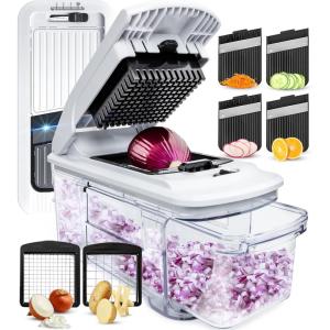 Fullstar XL Vegetable Chopper & Mandoline Slicer – Vegetable, Onion, Potato, Food, Veggie & Fruit Slicer, Dicer & Spiralizer with Pull-Out Catch Tray, Kitchen Gadgets & Gifts (6 in 1, Black/White)(Black/White)