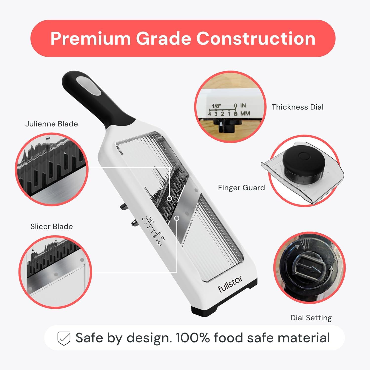 image:imageFullstar 2in1 Handheld Mandoline Slicer for Kitchen 4 Thickness Settings Vegetable Food Onion Slicer Julienne Blade Stainless Steel Guard Easy to Use Sharp Blades Veggie Slicer amp Fruit CutterWhite