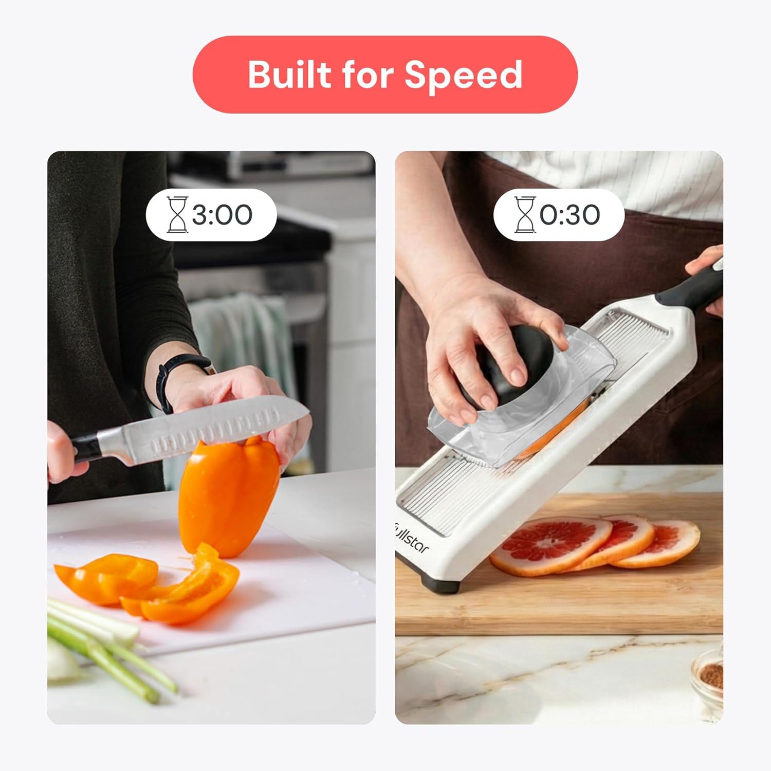 image:imageFullstar 2in1 Handheld Mandoline Slicer for Kitchen 4 Thickness Settings Vegetable Food Onion Slicer Julienne Blade Stainless Steel Guard Easy to Use Sharp Blades Veggie Slicer amp Fruit CutterWhite
