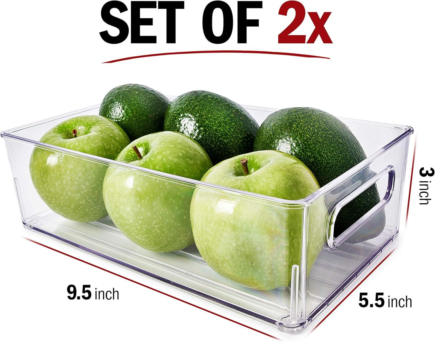 image:imagefullstar Fridge Organizer Bins Refrigerator Organizer Set of 2 Refrigerator Organizer Bins and Freezer Organizer Clear Storage Bins with Handles for Pantry Organization and Storage