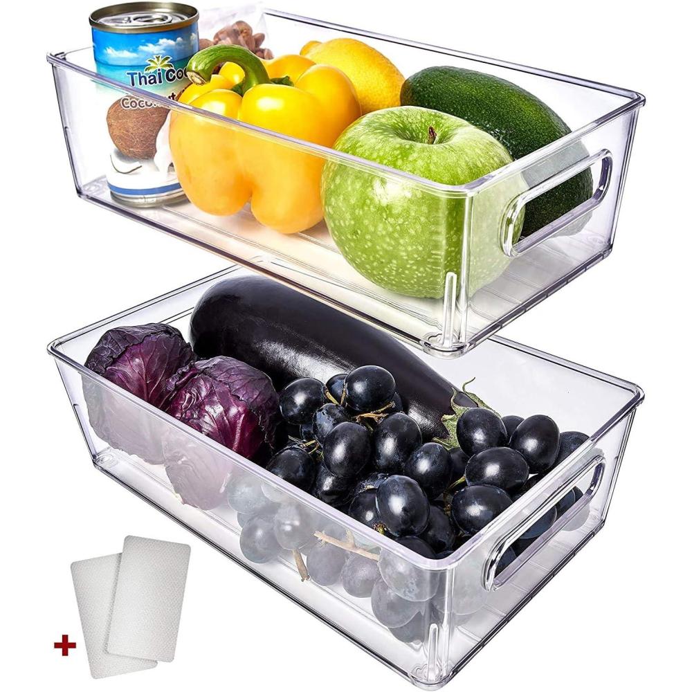 image:imagefullstar Fridge Organizer Bins Refrigerator Organizer  Set of 2 Refrigerator Organizer Bins and Freezer Organizer Clear Storage Bins with Handles for Pantry Organization and Storage
