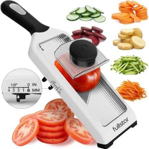 Fullstar 2-in-1 Handheld Mandoline Slicer for Kitchen – 4 Thickness Settings Vegetable Food Onion Slicer, Julienne Blade, Stainless Steel Guard, Easy to Use, Sharp Blades, Veggie Slicer & Fruit Cutter(White)