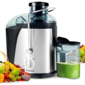 Fullstar Juicer Machines Vegetable and Fruit, 400W Compact Juicer, 3″ Wide Mouth, 2-Speed Setting, Stainless Steel, BPA-Free (Black)