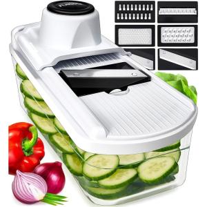 Fullstar Mandoline Slicer for Kitchen, Fruit Cutter, Cheese Grater, Cucumber Slicer, Food Cutter & Kitchen Gadgets (7 in 1, White)