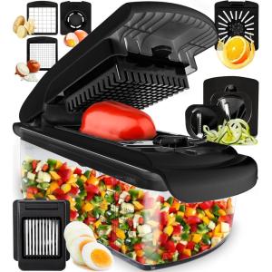 Fullstar Vegetable Chopper & Mandoline Slicer for Kitchen – Food Chopper with Container, Cheese Grater, Home Essentials & Kitchen Gadgets (8 in 1, White)(Black)