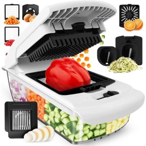Fullstar Vegetable Chopper & Mandoline Slicer for Kitchen – Food Chopper with Container, Cheese Grater, Home Essentials & Kitchen Gadgets (8 in 1, White)(White)