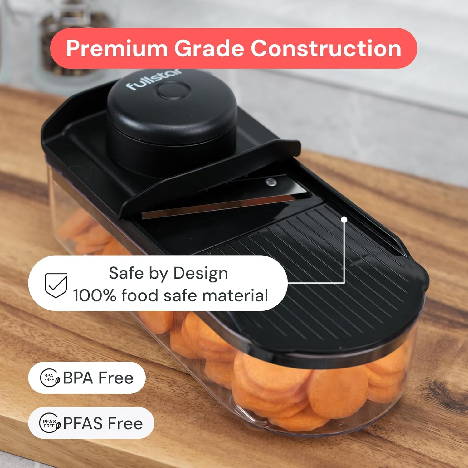 image:imageFullstar Essential Mandoline Slicer for Kitchen SpaceSaving 4in1 Fruit Cutter Cucumber Slicer Julienne Peeler Cheese GraterBlack