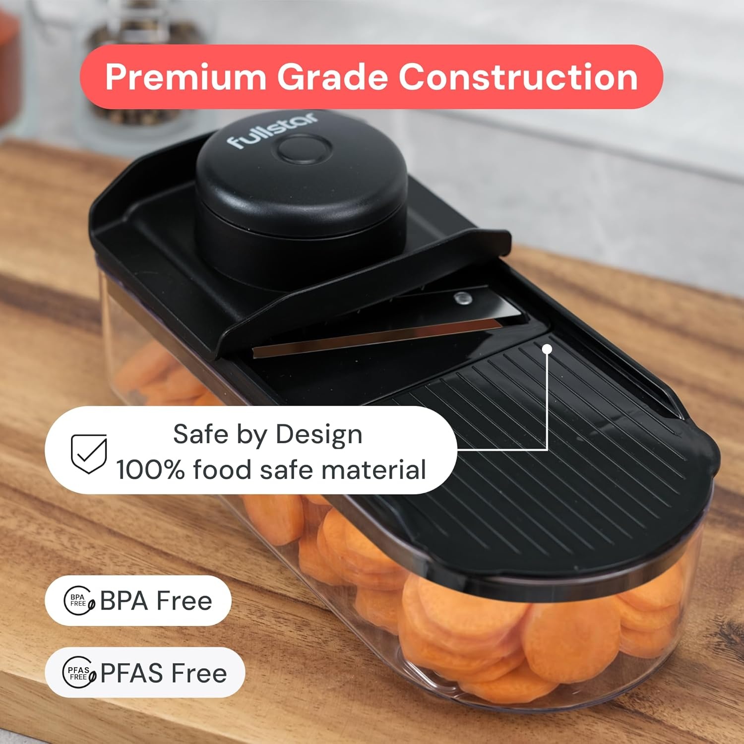 image:imageFullstar Essential Mandoline Slicer for Kitchen SpaceSaving 4in1 Fruit Cutter Cucumber Slicer Julienne Peeler Cheese GraterBlack