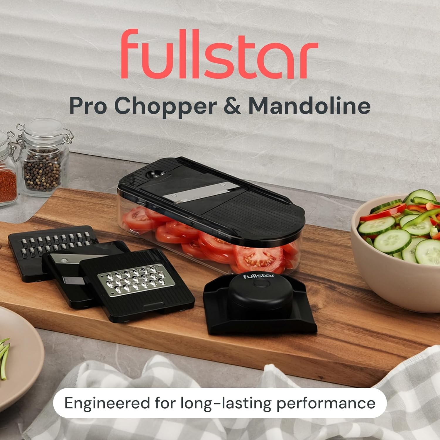 image:imageFullstar Essential Mandoline Slicer for Kitchen SpaceSaving 4in1 Fruit Cutter Cucumber Slicer Julienne Peeler Cheese GraterBlack