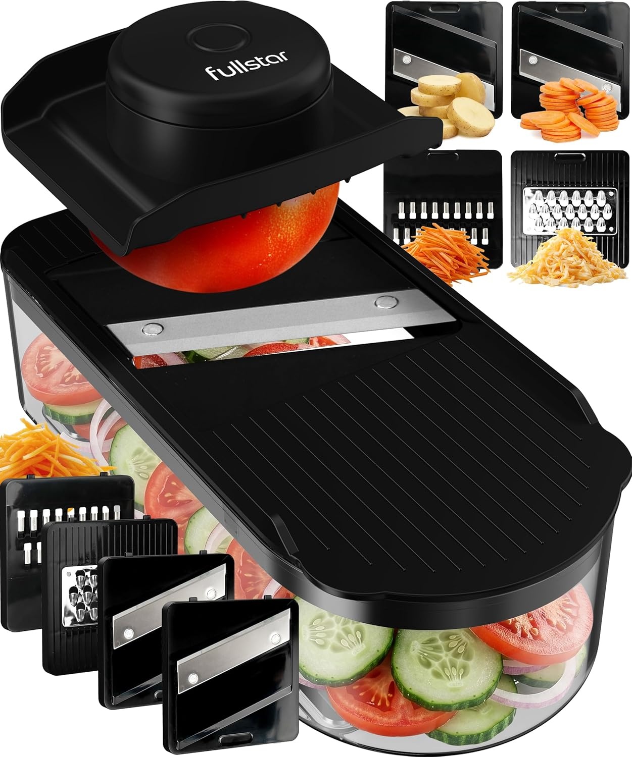 image:imageFullstar Essential Mandoline Slicer for Kitchen SpaceSaving 4in1 Fruit Cutter Cucumber Slicer Julienne Peeler Cheese GraterBlack