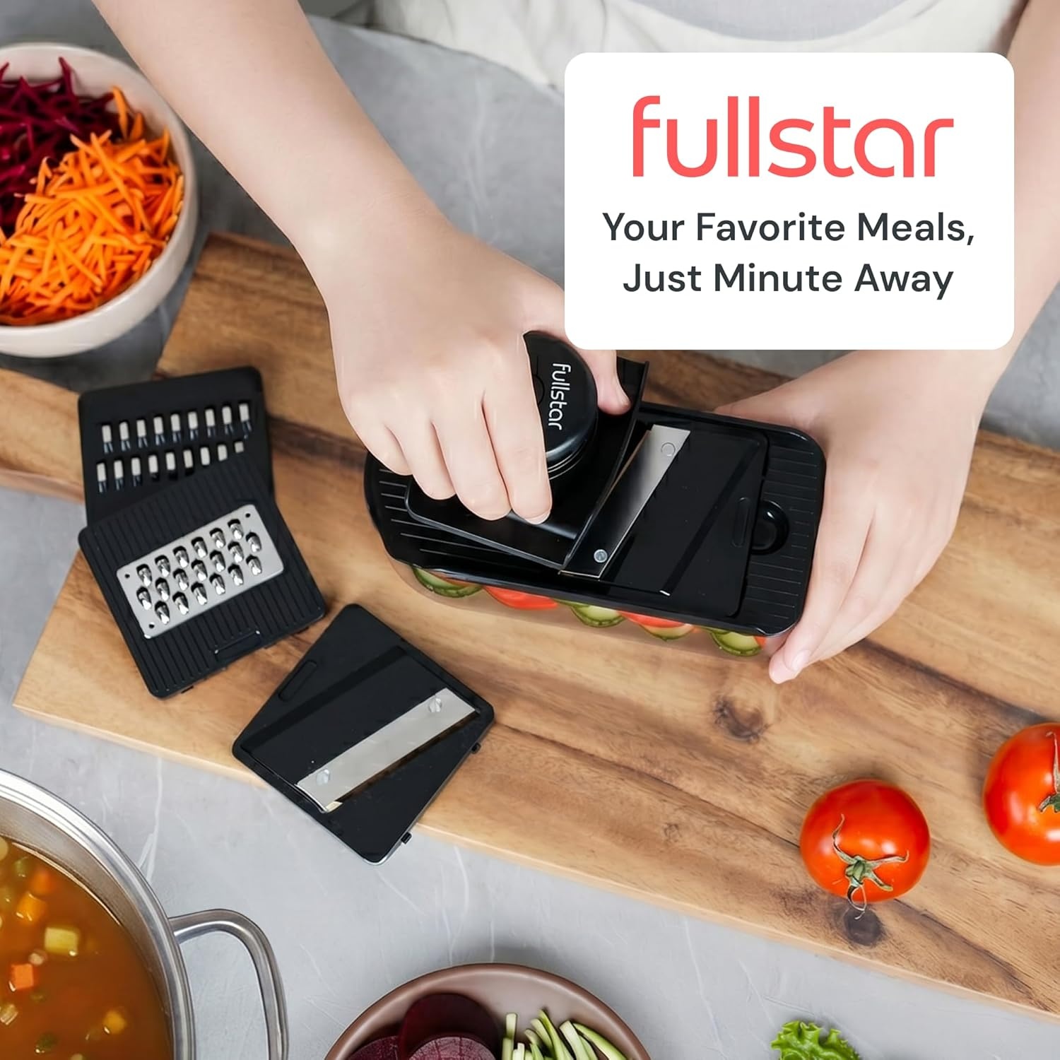 image:imageFullstar Essential Mandoline Slicer for Kitchen SpaceSaving 4in1 Fruit Cutter Cucumber Slicer Julienne Peeler Cheese GraterBlack