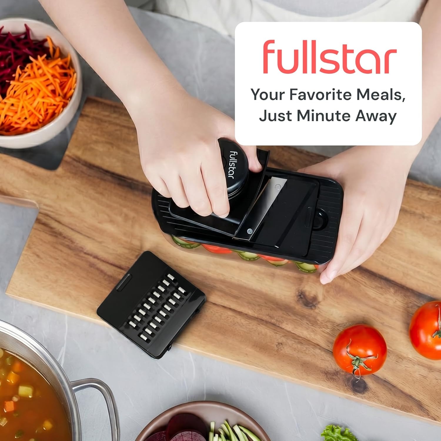 image:imageFullstar Essential Mandoline Slicer for Kitchen SpaceSaving 4in1 Fruit Cutter Cucumber Slicer Julienne Peeler Cheese GraterBlack