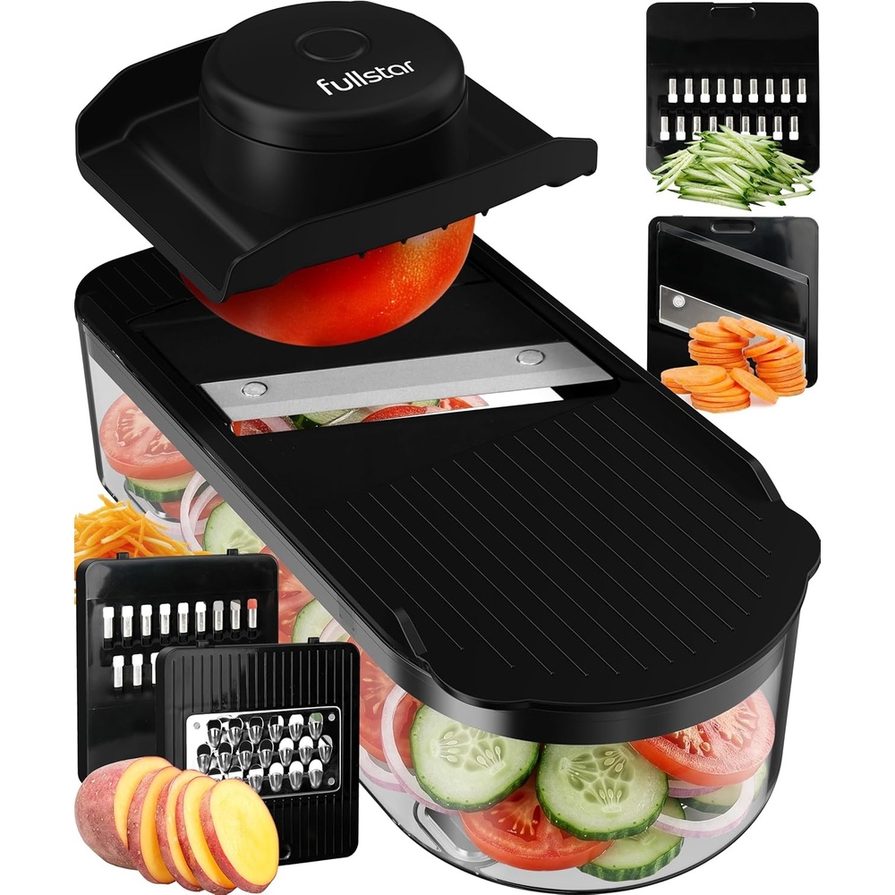 image:imageFullstar Essential Mandoline Slicer for Kitchen SpaceSaving 4in1 Fruit Cutter Cucumber Slicer Julienne Peeler Cheese GraterBlack